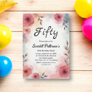 Invitation Aquarelle Jardin Floral Élégant 50e anniversaire