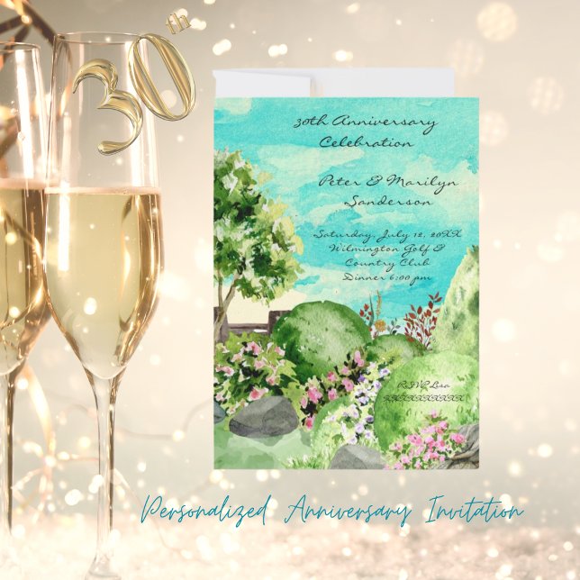 Invitation Aquarelle Jardin scène Anniversaire personnalisé (Créateur téléchargé)