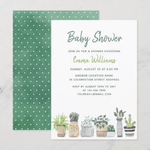 Invitation Aquarelle Jardin Vert Plante Baby shower Floral
