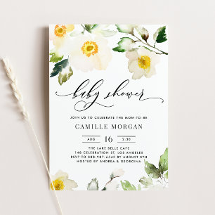Invitation Aquarelle Jaune Anémone Baby shower Floral