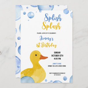 Invitation Aquarelle Jaune Canard Bébé Garçon Anniversaire