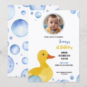 Invitation Aquarelle Jaune Canard Bébé Garçon Photo Anniversa