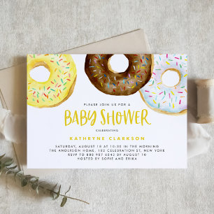 Invitation Aquarelle jaune et chocolat Baby shower de beignes