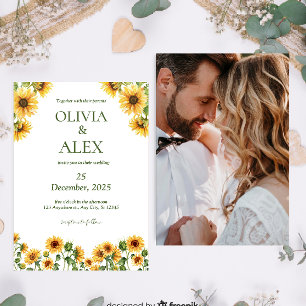 Invitation Aquarelle jaune Fleurs de soleil rustiques Photo