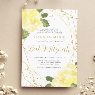 Invitation Aquarelle Jaune Floral Bat mitzvah or