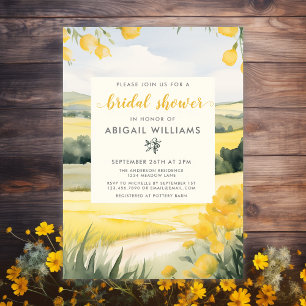 Invitation Aquarelle Jaune Floral Campagne Fête des mariées