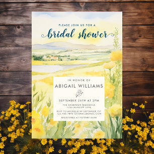Invitation Aquarelle Jaune Floral Campagne Fête des mariées