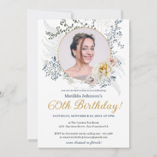 Invitation Aquarelle Jaune Floral Chic Photo 60e anniversaire