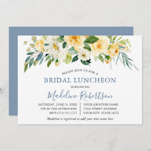 Invitation Aquarelle Jaune Floral Dusty Blue Bridal Déjeuner