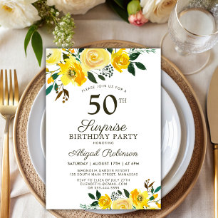 Invitation Aquarelle jaune Floral Surprise 50e anniversaire