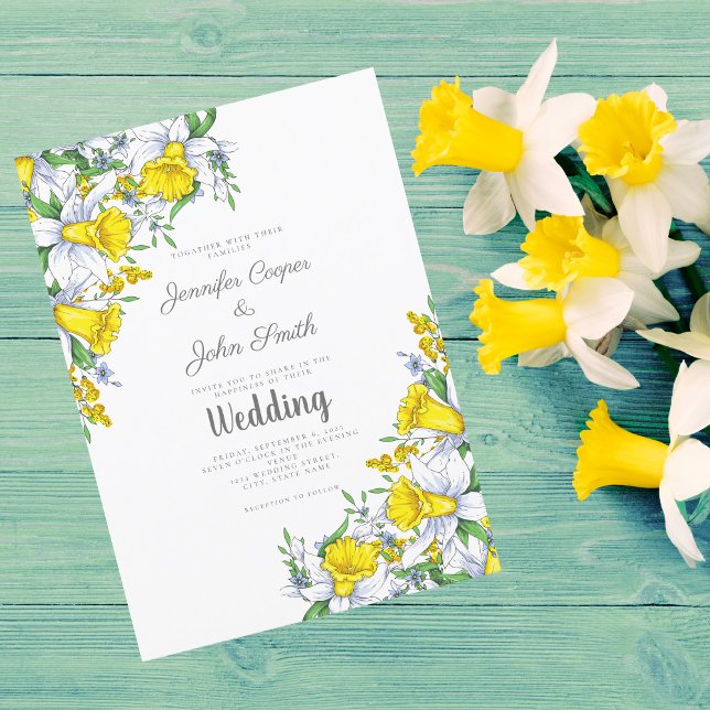 Invitation Aquarelle Jaune Gris Daffodil Printemps Mariage (Créateur téléchargé)