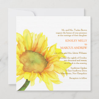 Invitation Aquarelle jaune Mariage floral de tournesol