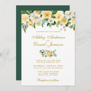 Invitation Aquarelle Jaune Mariage Vert Or