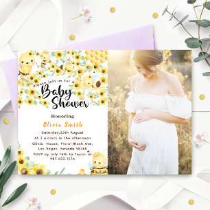 Invitation Aquarelle Jaune Miel Sunflower Bee Baby shower