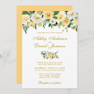 Invitation Aquarelle jaune or blanc Mariage