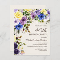 Aquarelle jaune pourpre Floral 40e anniversaire