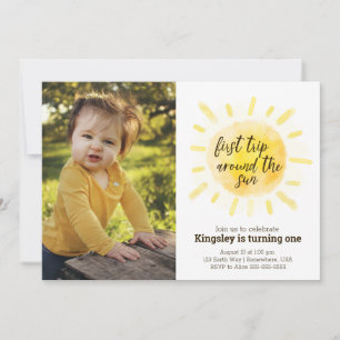 Invitation Aquarelle Jaune Premier Voyage Autour Du Soleil