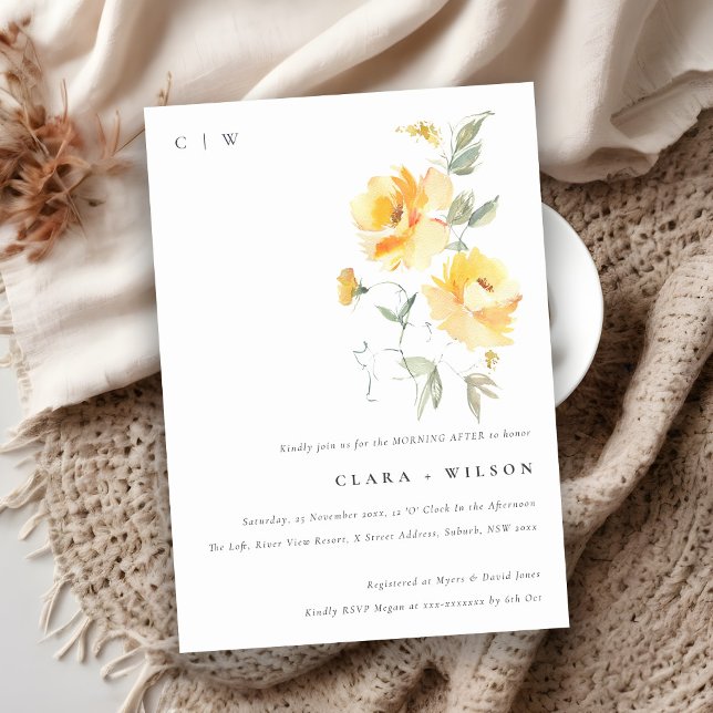 Invitation Aquarelle Jaune Rose Bunch de fleurs matin après (Créateur téléchargé)