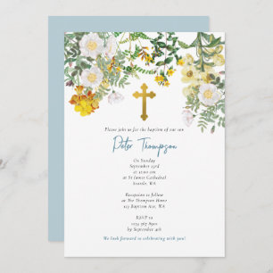 Invitation Aquarelle jaune Rose Fleur Jardin Garçon Baptême