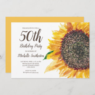Invitation Aquarelle jaune tournesol 50e anniversaire femmes