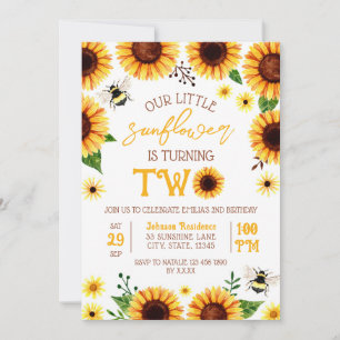 Invitation Aquarelle jaune Tournesol Deux ans Anniversaire