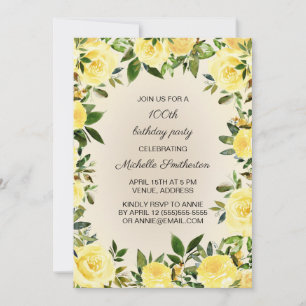 Invitation Aquarelle Jaune Verdure Florale 100e anniversaire