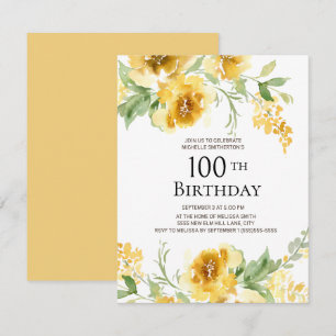 Invitation Aquarelle Jaune Verdure Florale 100e anniversaire