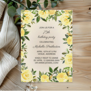 Invitation Aquarelle Jaune Verdure Florale 75e anniversaire