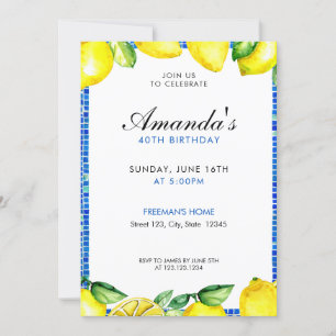 Invitation Aquarelle jaune vibre Citron 40e anniversaire