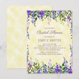 Invitation Aquarelle jaune violet Fête des mariées florale
