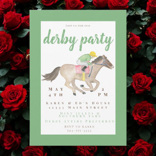 Invitation Aquarelle Jockey Derby Party Horse Course verte