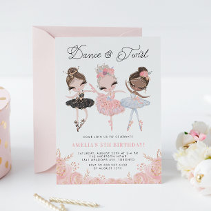 Invitation Aquarelle Jolie Ballerinas Ballet Anniversaire