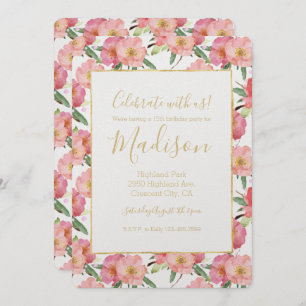 Invitation Aquarelle jolie rose Floral