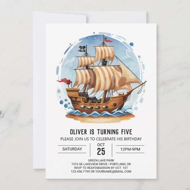 Invitation Aquarelle Jolly roger Matey Pirate Anniversaire (Devant)