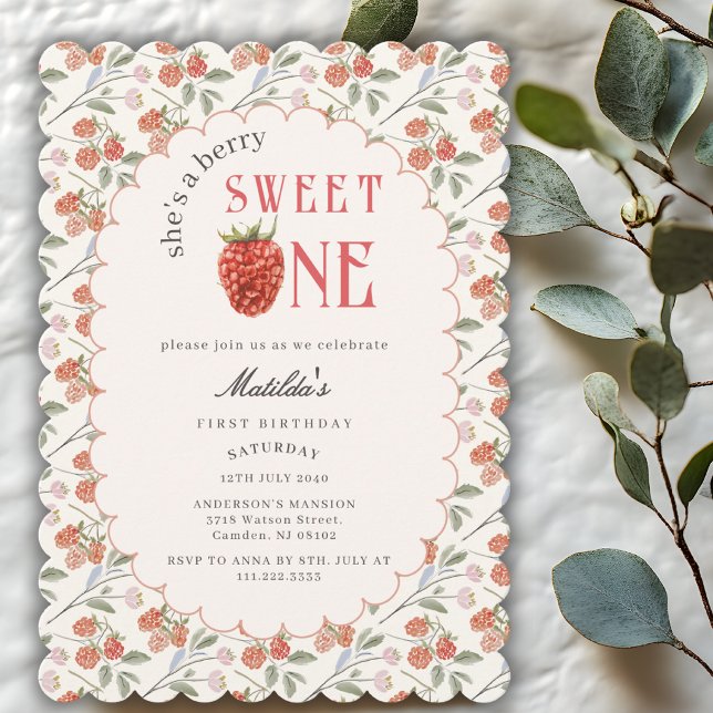 Invitation Aquarelle Joyeux Anniversaire Mignonne framboise U (Créateur téléchargé)