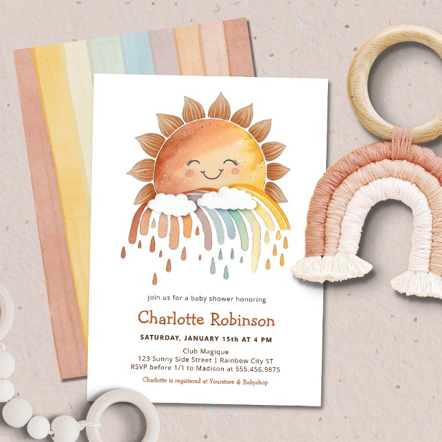 Invitation Aquarelle Joyeux Baby shower de soleil Jaune (Créateur téléchargé)