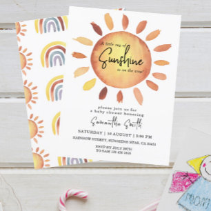 Invitation Aquarelle Joyeux Baby shower de soleil Jaune