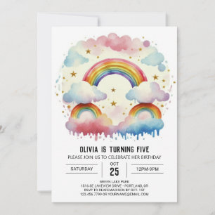 Invitation Aquarelle Joyeux Nuages Fille Anniversaire