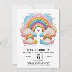 Invitation Aquarelle Joyeux Nuages Fille Anniversaire