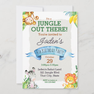 Invitation Aquarelle Jungle Lion et Giraffe Anniversaire Invi
