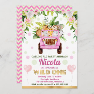 Invitation Aquarelle Jungle Safari Animaux Filles Anniversair