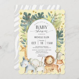 Invitation Aquarelle Jungle thème baby shower Jaune moderne