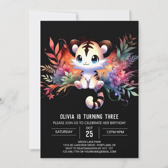 Invitation Aquarelle Jungle Tigre Anniversaire (Devant)
