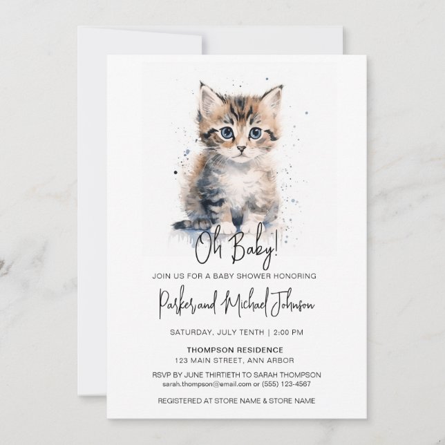 Invitation Aquarelle Kitten Sexe Baby shower neutre (Devant)