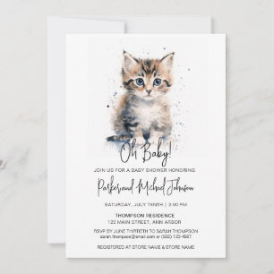 Invitation Aquarelle Kitten Sexe Baby shower neutre