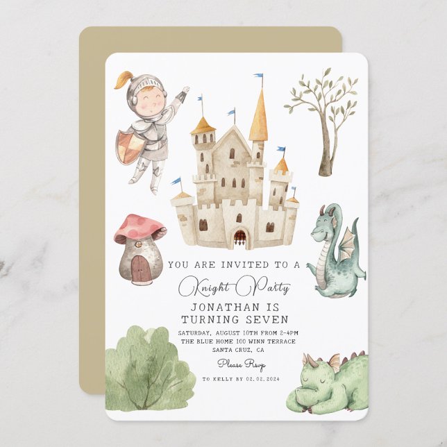 Invitation Aquarelle Knight Dragon Castle Boy Anniversaire (Créateur téléchargé)