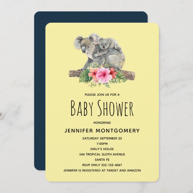 Invitation Aquarelle Koala Oears mignonne Maman & Baby shower (Devant / Derrière)