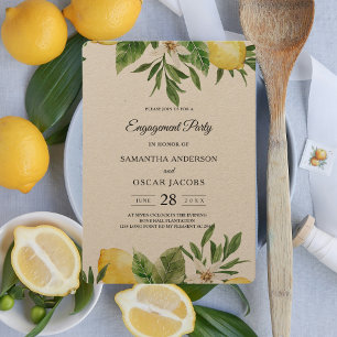 Invitation Aquarelle Kraft Citrons jaunes et feuilles