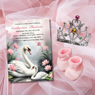 Invitation Aquarelle Lac de Swan Lotus rose Baby shower Flora