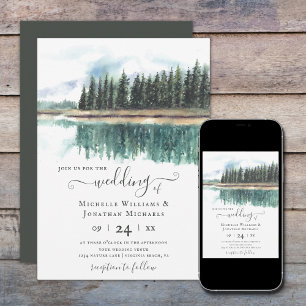 Invitation Aquarelle Lac Rustique   Mariage du lac Mountain